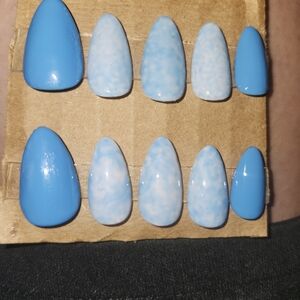 Blue and White Press-On Nails